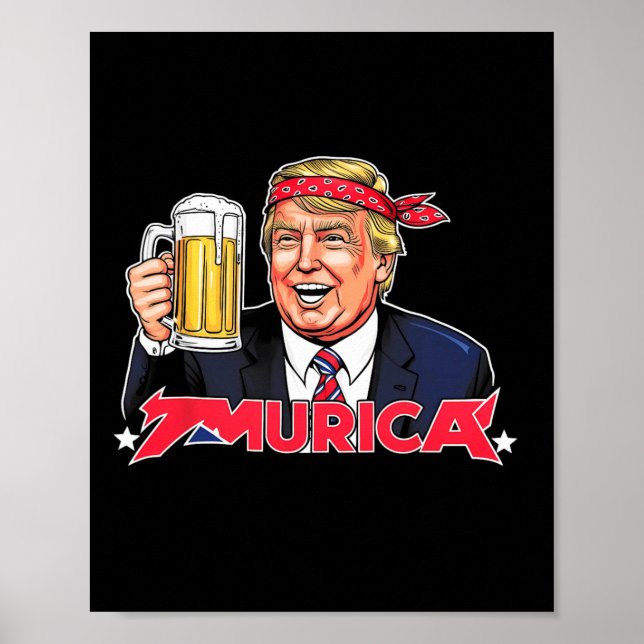 Póster Feliz 4 De Julio Trump Bandera Estadounidense Meri (Frente)