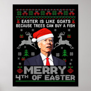 Póster Feliz 4 de Pascua Divertido Biden Suéter Feo de Na