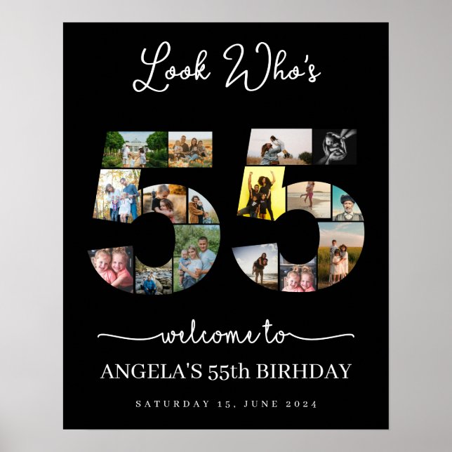 Póster feliz 55 cumpleaños, Collage de fotos 55 (Frente)