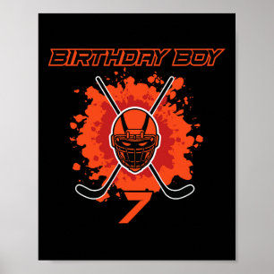 Póster Feliz 7 cumpleaños niño máscara de hockey negra y