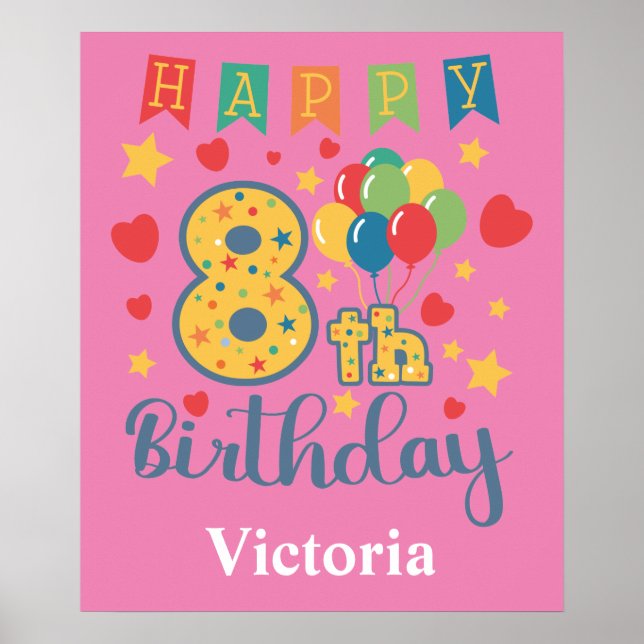 Póster Feliz 8.º Poster de cumpleaños (Frente)