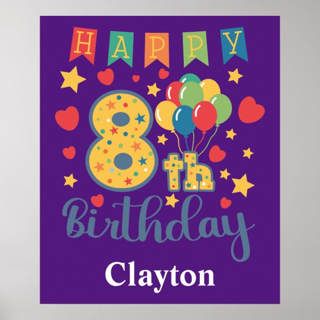 Póster Feliz 8.º Poster de cumpleaños (Frente)