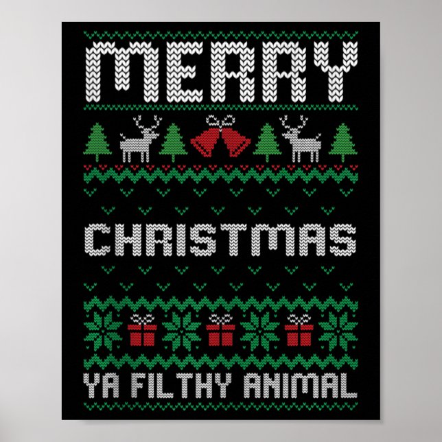 Póster Feliz animal navideño ya feo familia navideña (Frente)