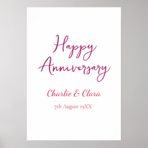 Póster Feliz aniversario agregar nombre rosa negrita nomb