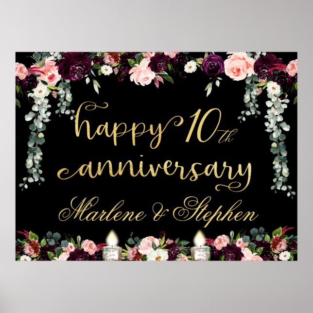 Póster Feliz Aniversario Cualquier Año Floral Garland 54x (Frente)