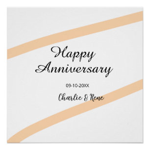 Póster Feliz aniversario de bodas líneas pastel naranja n