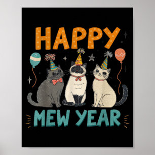 Póster Feliz Año Mew Fiesta de Gatos