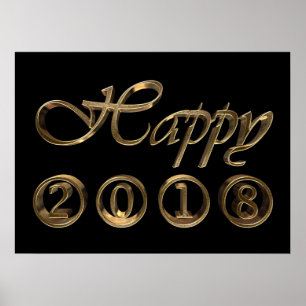 Póster Feliz Año Nuevo 2018 Tipografía negra y de oro