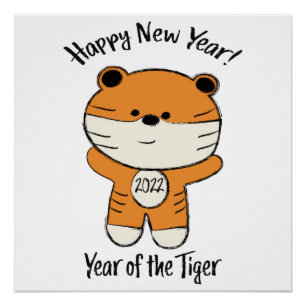 Póster Feliz Año Nuevo 2022, año del tigre