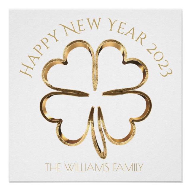 Póster Feliz Año Nuevo 2023 o tu texto cuatro hojas (Anverso)