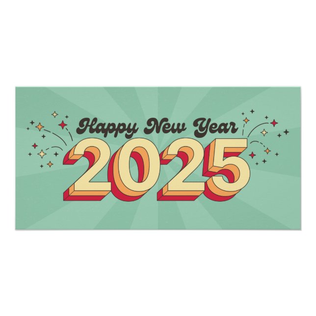 Póster Feliz año nuevo 2025 3d groovy retro texto (Anverso)