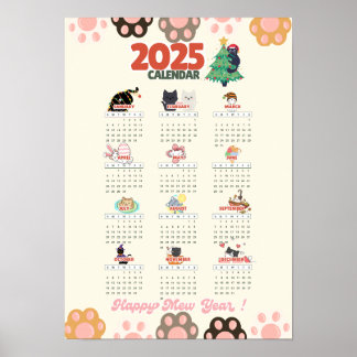 Póster Feliz Año Nuevo 2025, calendario para los amantes 