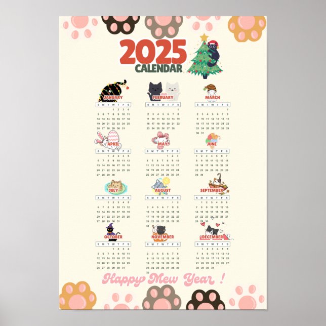 Póster Feliz Año Nuevo 2025, calendario para los amantes  (Frente)