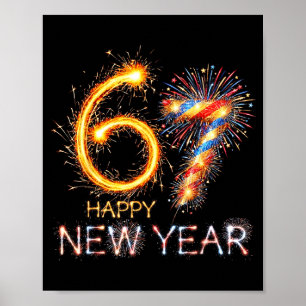 Póster Feliz Año Nuevo 2026 67 Cumpleaños Fuegos Artifici