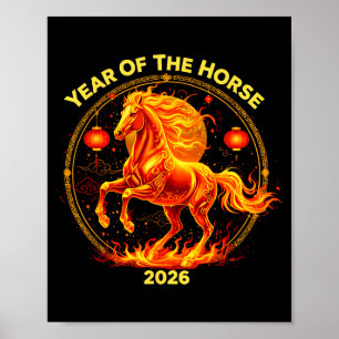 Póster Feliz Año Nuevo 2026 Año Nuevo Chino Caballo Zodia