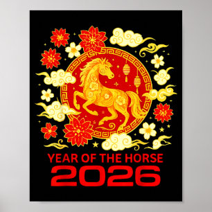 Póster Feliz Año Nuevo 2026 Año Nuevo Chino Caballo Zodia