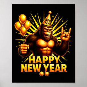 Póster Feliz Año Nuevo 2026 Bigfoot Feliz Nochevieja Bo