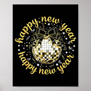 Póster Feliz Año Nuevo 2026 Bola de Disco Arco Dorado Coq