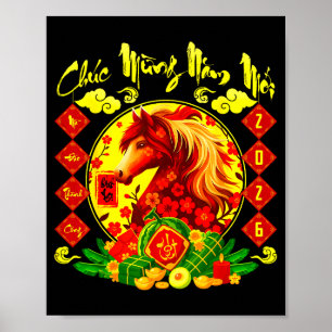 Póster Feliz Año Nuevo 2026 Caballo Chuc Mung NAM Moi