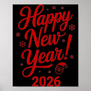 Póster Feliz Año Nuevo 2026 Cara de Santa Fiesta de Noche