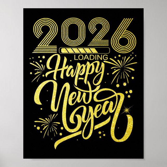 Póster Feliz Año Nuevo 2026 cargando Fiesta de Año Nuevo (Frente)