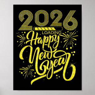 Póster Feliz Año Nuevo 2026 Cargando fuegos artificiales