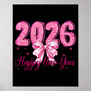 Póster Feliz Año Nuevo 2026 Coquette Bow Nochevieja Par