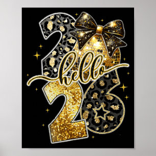 Póster Feliz Año Nuevo 2026 Coquette Lazo Dorado Familiar