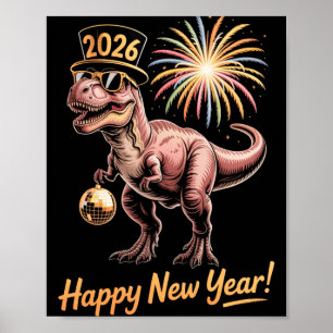 Póster Feliz Año Nuevo 2026 Dinosaurio Camiseta Divertida