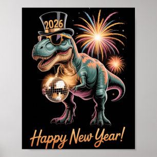 Póster Feliz Año Nuevo 2026 Dinosaurio Camiseta Divertida