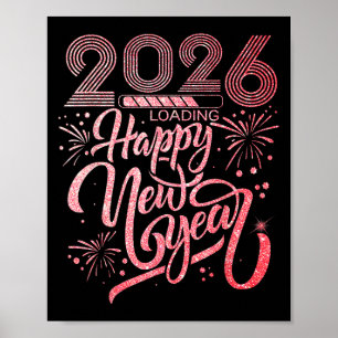 Póster Feliz Año Nuevo 2026 Fiesta de carga de fuegos art