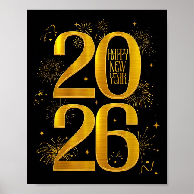 Póster Feliz Año Nuevo 2026 Fiesta Familia Amigos (Frente)