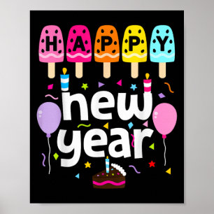 Póster Feliz Año Nuevo 2026 Nochevieja Fiestas Chicas