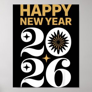 Póster Feliz Año Nuevo 2026 Retro Groovy Tee Nochevieja
