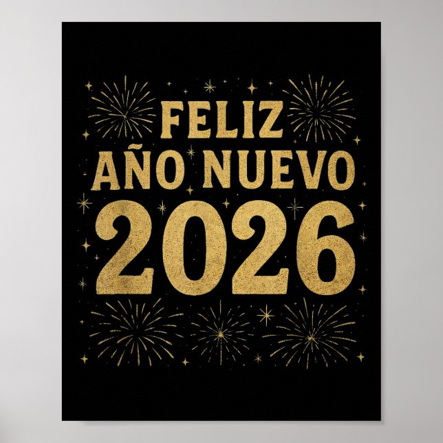 Póster Feliz Año Nuevo 2026 Spanish New Year Gold Firewor (Frente)