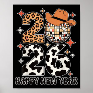 Póster Feliz Año Nuevo 2026 Vaquera Bola de Disco Occiden