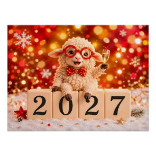 Póster Feliz Año Nuevo 2027 Año de la Cabra