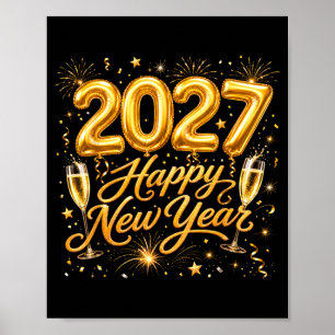 Póster Feliz Año Nuevo 2027 Fiesta de Globo Divertido Vin