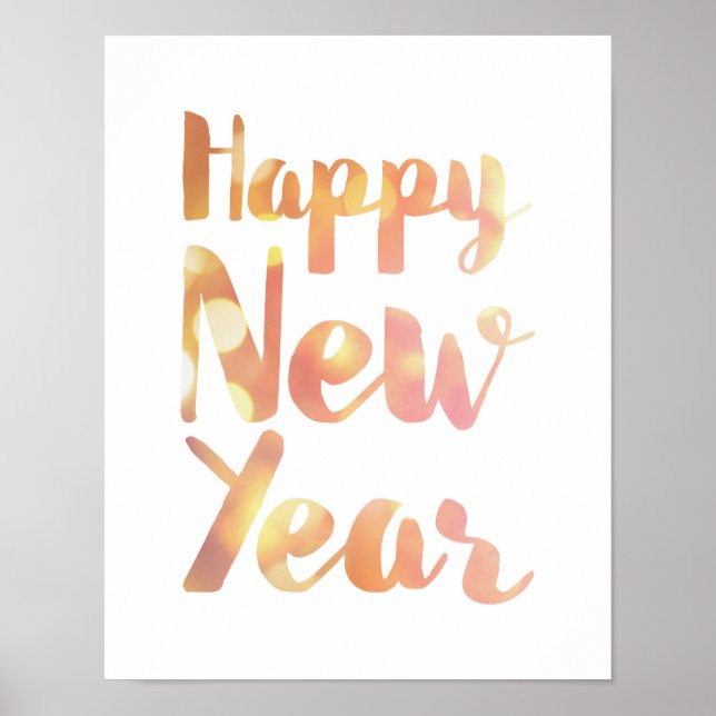 Póster Feliz Año Nuevo - Acuarela - Poster blanco (Frente)