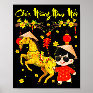 Póster Feliz Año Nuevo Binh Ngo Tet 2026 Chica Vietnamita