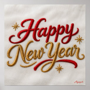 Póster Feliz Año Nuevo Bordado