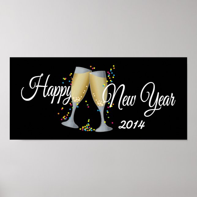 Póster Feliz Año Nuevo, Champagne y Confetti (Frente)