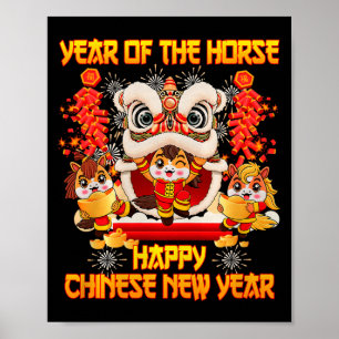 Póster Feliz año nuevo chino 2026 año del caballo niño
