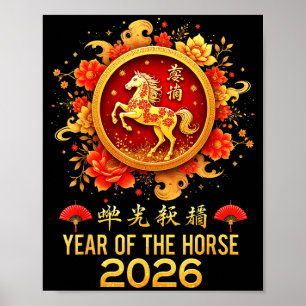 Póster Feliz Año Nuevo Chino 2026 Año Lunar del Caballo