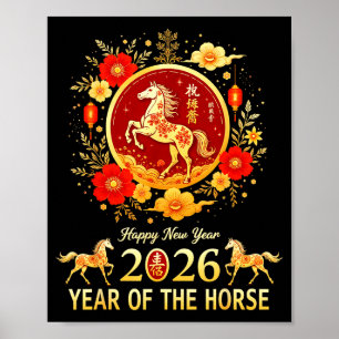 Póster Feliz Año Nuevo Chino 2026 Año Lunar del Caballo