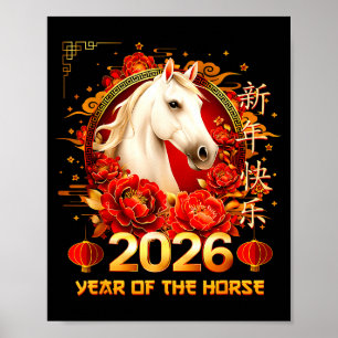 Póster Feliz Año Nuevo Chino Del Caballo 2026 Lunar Nuevo