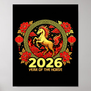Póster Feliz Año Nuevo Chino del Caballo de Fuego Chino Z