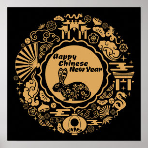 Póster Feliz Año Nuevo Chino del Conejo
