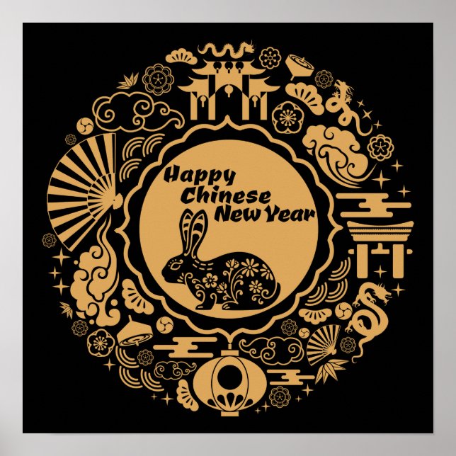 Póster Feliz Año Nuevo Chino del Conejo (Frente)