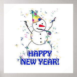 Póster Feliz Año Nuevo desde la celebración de Snowman